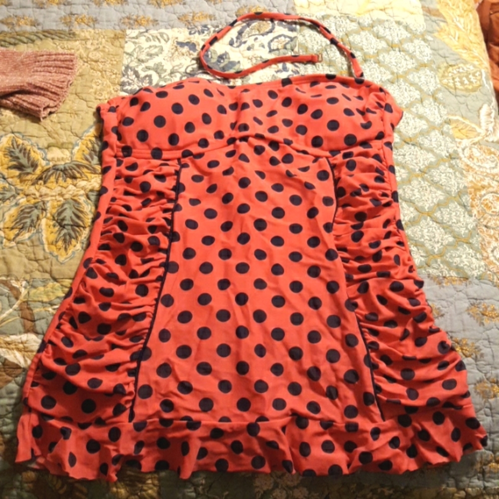 Tankini top, Arizona, Madium, Hot Pink with navy polka dots